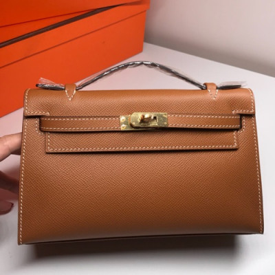 Hermes Mini Kelly Epsom Leather Tote Bag / Clutch Bag,22cm - 에르메스 미니 켈리 엡송 레더 여성용 토트백/클러치백 HERB0192, 22cm,브라운