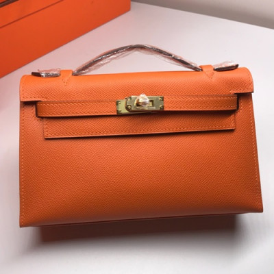 Hermes Mini Kelly Epsom Leather Tote Bag / Clutch Bag,22cm - 에르메스 미니 켈리 엡송 레더 여성용 토트백/클러치백 HERB0196, 22cm,오렌지