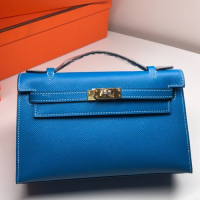 Hermes Mini Kelly Epsom Leather Tote Bag / Clutch Bag,22cm - 에르메스 미니 켈리 엡송 레더 여성용 토트백/클러치백 HERB0200, 22cm,블루