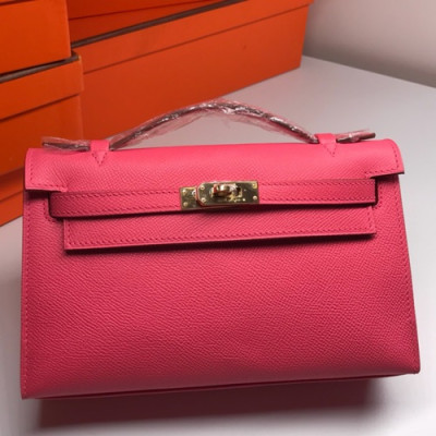 Hermes Mini Kelly Epsom Leather Tote Bag / Clutch Bag,22cm - 에르메스 미니 켈리 엡송 레더 여성용 토트백/클러치백 HERB0206, 22cm,핑크