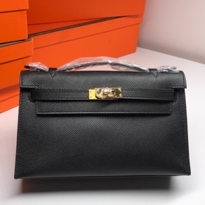 Hermes Mini Kelly Epsom Leather Tote Bag / Clutch Bag,22cm - 에르메스 미니 켈리 엡송 레더 여성용 토트백/클러치백 HERB0210,22cm,블랙