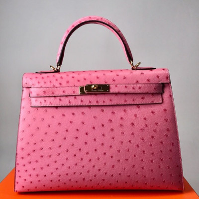 Hermes Kelly Ostrich Leather Tote Shoulder Bag ,32cm - 에르메스 켈리 오스트리치 레더 여성용 토트 숄더백 HERB0248,32cm,핑크
