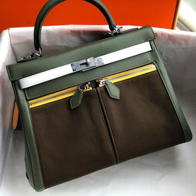 Hermes Lakis Kelly Swift Leather Tote Shoulder Bag ,32cm - 에르메스 라키스 켈리 스위프트 레더 여성용 토트 숄더백 HERB0282,32cm,브라운