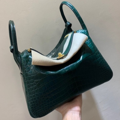 Hermes Lindy Crocodile Leather Tote Shoulder Bag ,30cm - 에르메스 린디 크로커다일 레더 여성용 토트 숄더백 HERB0290,30cm,그린