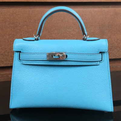 Hermes Mini Kelly 2 Goat Skin Tote Shoulder Bag , - 에르메스 미니 켈리 2 고트 스킨 여성용 토트 숄더백 HERB0299,스카이블루