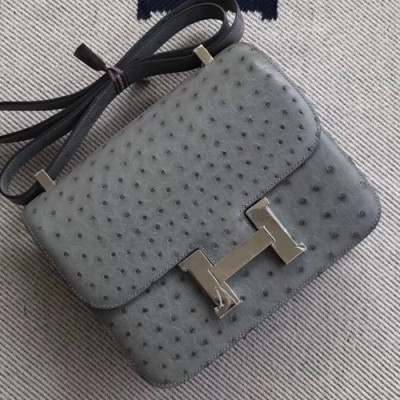 Hermes Constance Ostrich Leather Shoulder Bag,23cm - 에르메스 콘스탄스 오스트리치 레더 여성용 숄더백 HERB0325, 23cm,그레이