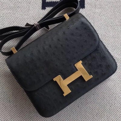 Hermes Constance Ostrich Leather Shoulder Bag,23cm - 에르메스 콘스탄스 오스트리치 레더 여성용 숄더백 HERB0329, 23cm,블랙