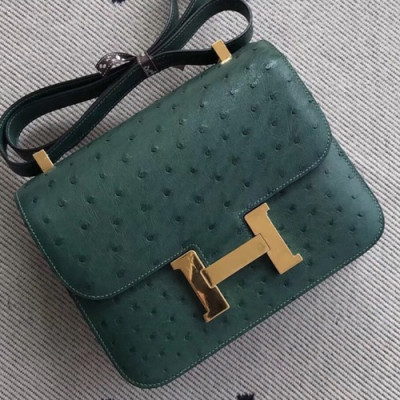 Hermes Constance Ostrich Leather Shoulder Bag,23cm - 에르메스 콘스탄스 오스트리치 레더 여성용 숄더백 HERB0331, 23cm,다크그린