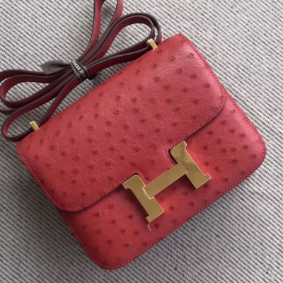 Hermes Constance Ostrich Leather Shoulder Bag,23cm - 에르메스 콘스탄스 오스트리치 레더 여성용 숄더백 HERB0334, 23cm,레드