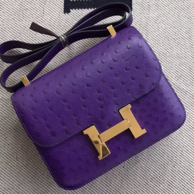 Hermes Constance Ostrich Leather Shoulder Bag,23cm - 에르메스 콘스탄스 오스트리치 레더 여성용 숄더백 HERB0336, 23cm,퍼플