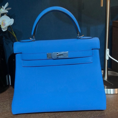 Hermes Kelly Togo Leather Tote Shoulder Bag ,28cm - 에르메스 켈리 토고 레더 여성용 토트 숄더백 HERB0351,28cm,블루