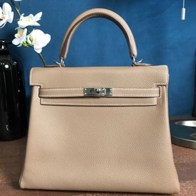 Hermes Kelly Togo Leather Tote Shoulder Bag ,25cm - 에르메스 켈리 토고 레더 여성용 토트 숄더백 HERB0353,25cm,그레이