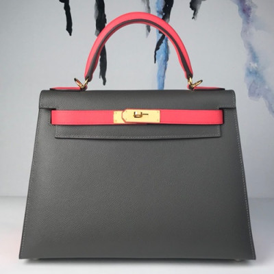 Hermes Kelly Epsom Leather Tote Shoulder Bag ,28cm - 에르메스 켈리 엡송 레더 여성용 토트 숄더백 HERB0358,28cm,그레이+핑크