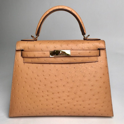 Hermes Kelly Ostrich Leather Tote Shoulder Bag ,32cm - 에르메스 켈리 오스트리치 레더 여성용 토트 숄더백 HERB0361,32cm,카멜