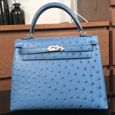 Hermes Kelly Ostrich Leather Tote Shoulder Bag ,25cm - 에르메스 켈리 오스트리치 레더 여성용 토트 숄더백 HERB0364,25cm,블루