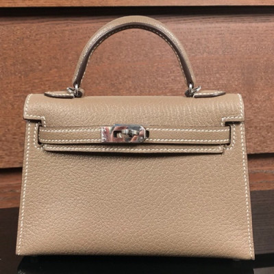 Hermes Mini Kelly 2 Goat Skin Tote Shoulder Bag , - 에르메스 미니 켈리 2 고트 스킨 여성용 토트 숄더백 HERB0366,그레이(은장)