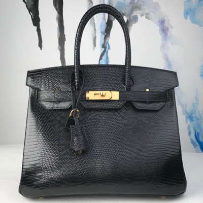 Hermes Birkin Lizard Leather Tote Shoulder Bag ,30cm - 에르메스 버킨 리저드 레더 여성용 토트 숄더백 HERB0375,30cm,블랙