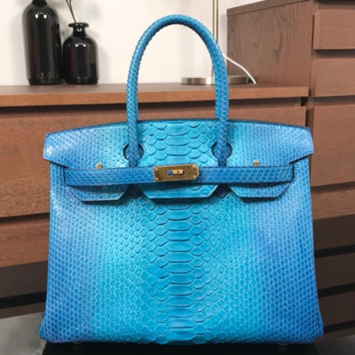 Hermes Birkin Snake Leather Tote Shoulder Bag ,30cm - 에르메스 버킨 스네이크 레더 여성용 토트 숄더백 HERB0412,30cm,블루