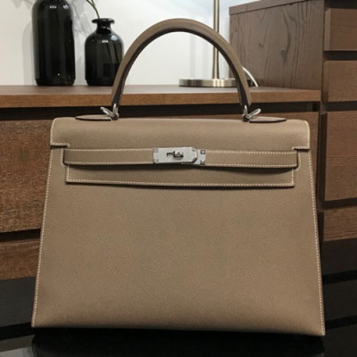 Hermes Kelly Epsom Leather Tote Shoulder Bag ,32cm - 에르메스 켈리 엡송 레더 여성용 토트 숄더백 HERB0428,32cm,그레이(은장)