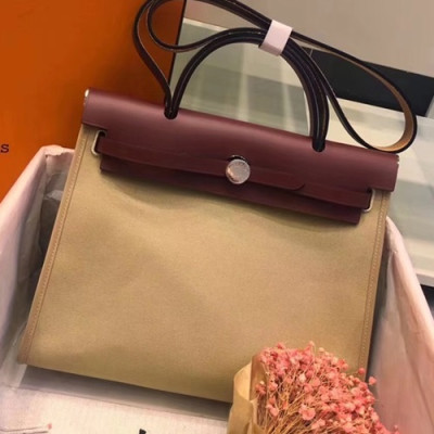 Hermes Herbag Canvas Tote Shoulder Bag ,31cm - 에르메스 허백 캔버스 남여공용 토트 숄더백 HERB0466,31cm,카키베이지