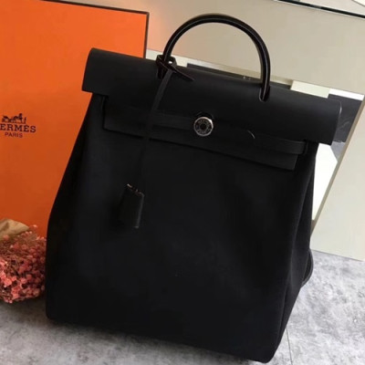 Hermes Herbag-A DOS Canvas Back Pack ,35cm - 에르메스 허백-A DOS 캔버스 남여공용 백팩 HERB0475,35cm,블랙