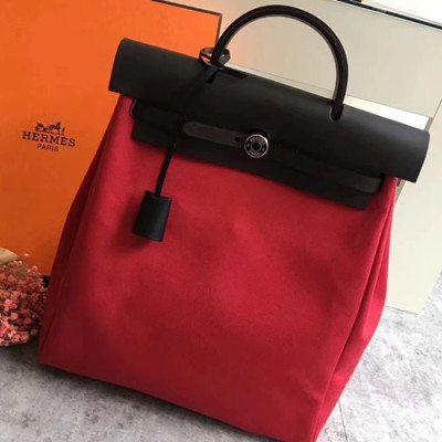 Hermes Herbag-A DOS Canvas Back Pack ,35cm - 에르메스 허백-A DOS 캔버스 남여공용 백팩 HERB0478,35cm,레드