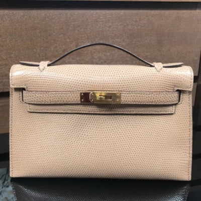 Hermes Mini Kelly Lizard Leather Tote Bag / Clutch Bag,22cm - 에르메스 미니 켈리 리저드 레더 여성용 토트백/클러치백 HERB0508, 22cm,베이지