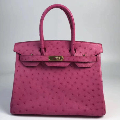 Hermes Birkin Ostrich Leather Tote Shoulder Bag ,30cm - 에르메스 버킨 오스트리치 레더 여성용 토트 숄더백 HERB0510,핑크,30cm
