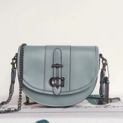 Coach Leather Saddle Shoulder Bag,20cm - 코치 레더 새들 숄더백 47924,COAB0207,20cm,스카이블루