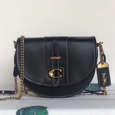 Coach Leather Saddle Shoulder Bag,20cm - 코치 레더 새들 숄더백 47924,COAB0208,20cm,블랙