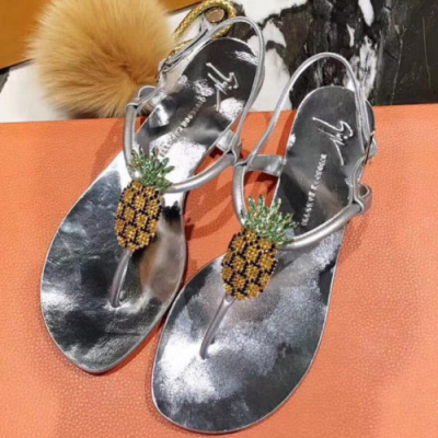 Giuseppe Zanoti 2018 Ladies Pineapple Flip-flap Sandel Silver -  쥬세페자노티 파인애플 플립플랍 샌들 실버 Giu006x.Size(225 - 250)