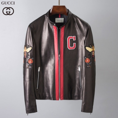 Gucci 2018 Mens Leather Jacket - 구찌 남성 자수 레더 자켓 Guc0496x.Size(M - 3XL)브라운