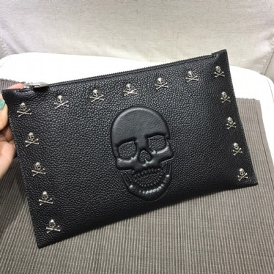 Philipp Plein 2018 Leather Clutch Bag,29cm - 필립플레인 2018 레더 남여공용 클러치백 PPB0008,29cm,블랙