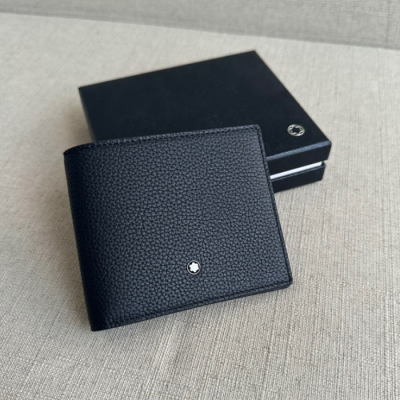 Montblanc Mens Logo Leather Bifold Purse - 몽블랑 남성  로고 레더 반지갑 Mont005x.블랙