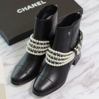 Chanel 2018 Ladies Leather Pearl Ankle Boots - 샤넬 여성 신상 레더 진주 앵클 부츠 Cnl0118x.Size(225 -  245)블랙