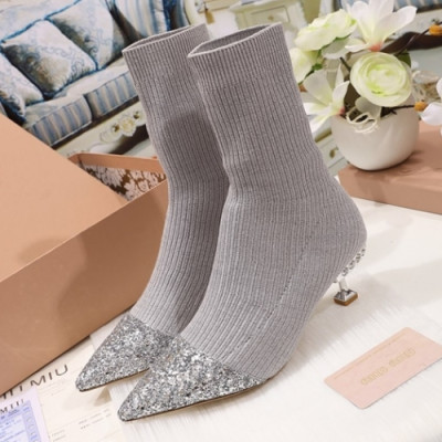 Miumiu 2018 Ladies knit Glitter Boots - 미우미우 니트 글리터 삭스부츠 Miu0127x.Size(220 - 250)그레이