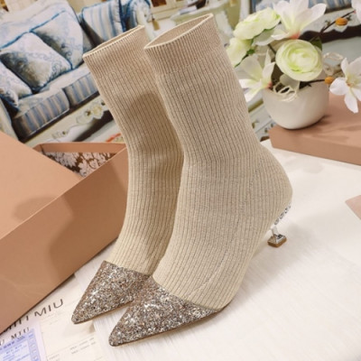 Miumiu 2018 Ladies knit Glitter Boots - 미우미우 니트 글리터 삭스부츠 Miu0129x.Size(220 - 250)베이지