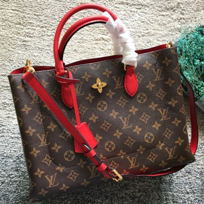 Louis Vuitton MonogramTote Shoulder Bag,34cm - 루이비통 모노그램 토트 숄더백 LOUB0753,34cm,브라운+레드