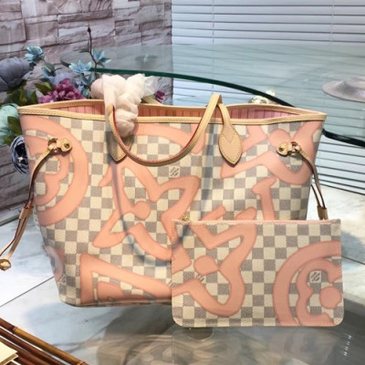 Louis Vuitton Never Full Damier Azur Monogram Tote Shoulder Shopper Bag,32cm - 루이비통 네버풀 다미에 아주르 모노그램 토트 숄더 쇼퍼백 M41050,LOUB0952 ,32cm,화이트+핑크