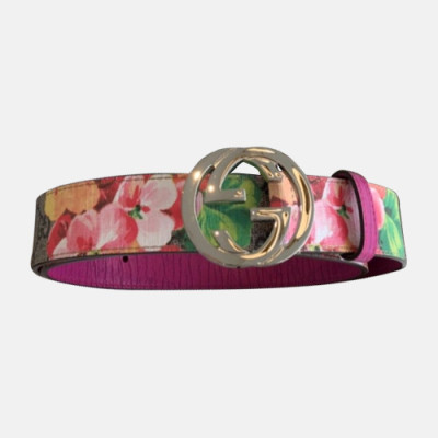 Gucci 2019 Ladies GG Logo Flower Leather Belt - 구찌 신상 여성 GG 로고 플라워 레더 벨트 Guc0613x.Size(3.5cm).핑크은장