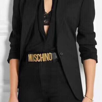 Moschino 2019 Ladies  Logo Plate Calfskin Belt - 모스키노 여성 로고 플렛 카푸스킨 벨트 Mos003x.Size(4.0cm).블랙금장