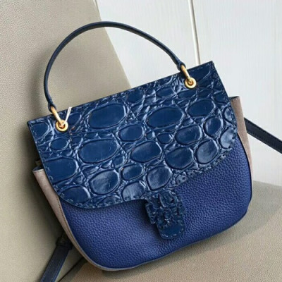 Tory Burch Leather Mcgraw Embossed Satchel Tote Shoulder Bag,25.5cm - 토리버치 맥그로우 레더 앰보스드 사첼 토트 숄더백 TBB0187,25.5cm,블루