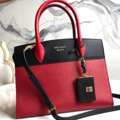 [커스텀급]Prada Tote Shoulder Bag,32cm - 프라다 여성용 토트 숄더백 ,1BA047-2,32cm,레드+블랙