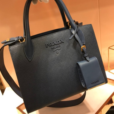 Prada Monochrome Tote Shoulder Bag,26cm - 프라다 모노크롬 여성용 토트 숄더백 ,1BA156-4,26cm ,네이비