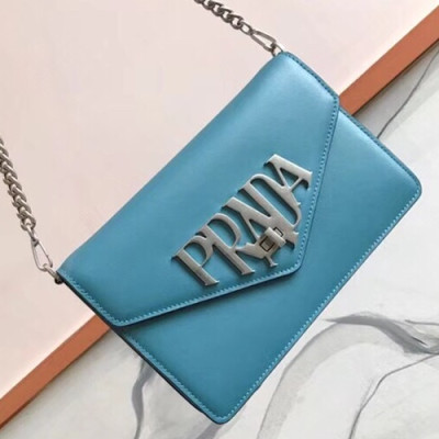 Prada Logo Chain Shoulder Bag,22cm - 프라다 로고 체인 숄더백 ,1BD097-2,22cm,블루