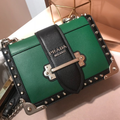 Prada Cahier Leather Shoulder Bag,20cm - 프라다 카이에 레더 여성용 숄더백 ,1BD045-12,20cm,그린