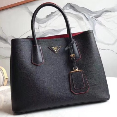 Prada Saffiano Double Tote Shoulder Bag,33CM - 프라다 사피아노 두블레 여성용 토트 숄더백 ,1BG775-3,33cm,블랙