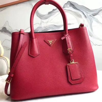 Prada Saffiano Double Tote Shoulder Bag,33CM - 프라다 사피아노 두블레 여성용 토트 숄더백 ,1BG775-4,33cm,레드