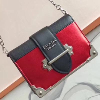 Prada 2018 Cahier Leather Shoulder Bag,18cm - 프라다 2018 카이에 레더 여성용 숄더백 ,1BH018-1,18cm,레드