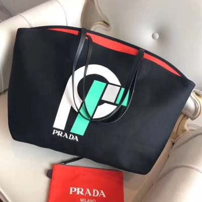 Prada 2018 Canvas Tote Shoulder Bag,40cm - 프라다 2018 캔버스 여성용 토트 숄더백 ,1BG218-3,40cm,블랙